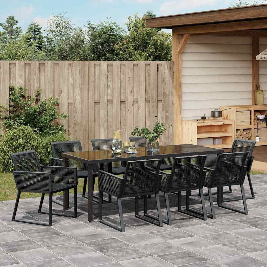 Tuin Eettafelset 9 Pcs Zwart Gepoedercoat Staal