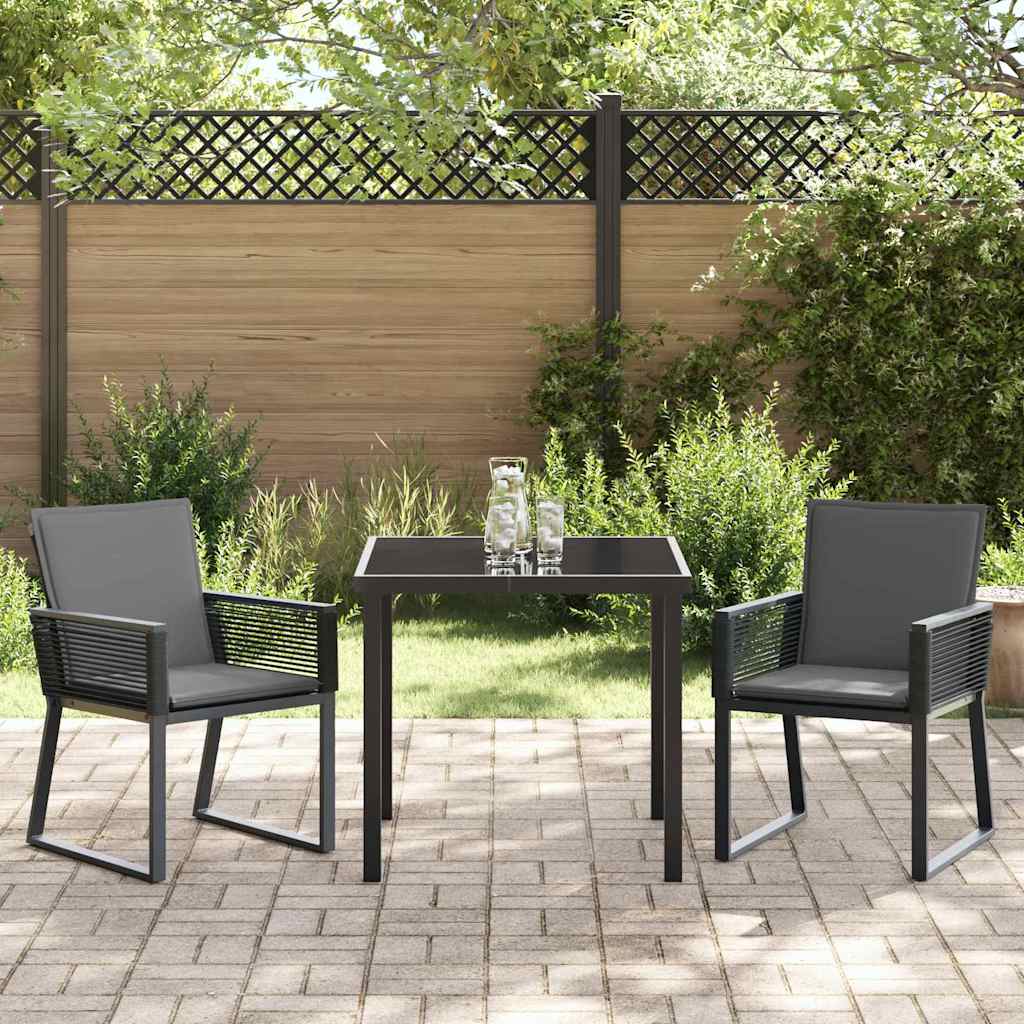 Tuin eettafelset 3 pcs Zwart Gepoedercoat staal