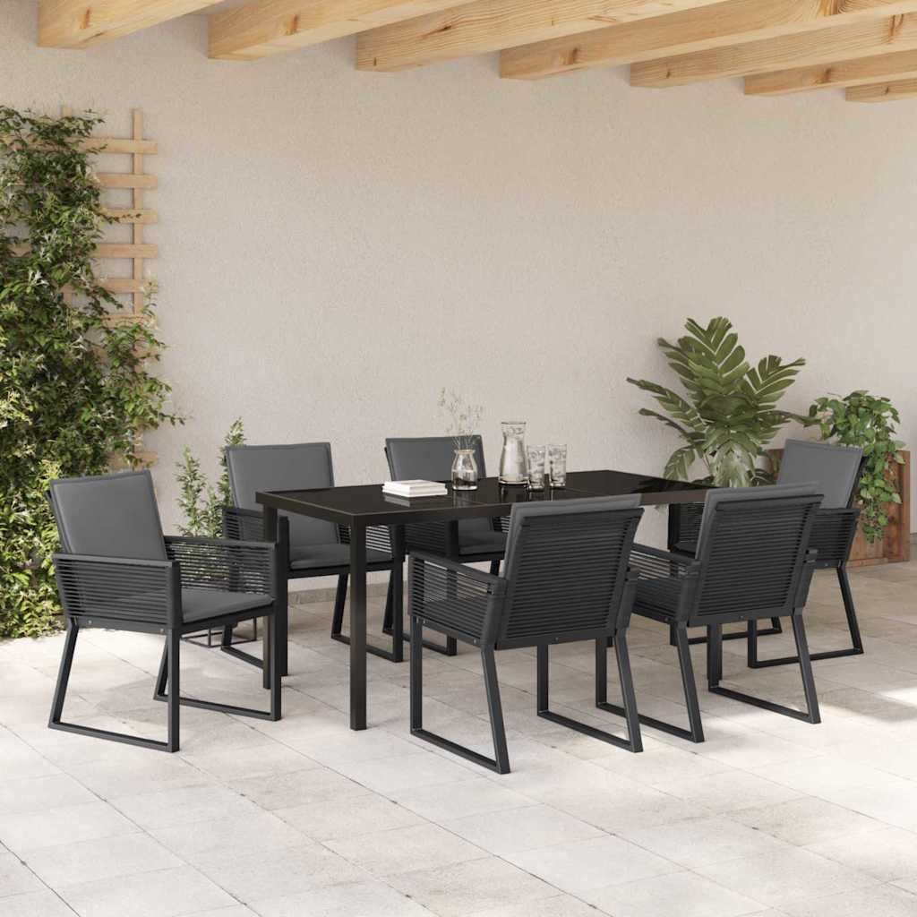 Tuin eettafelset 7 pcs Zwart Gepoedercoat staal