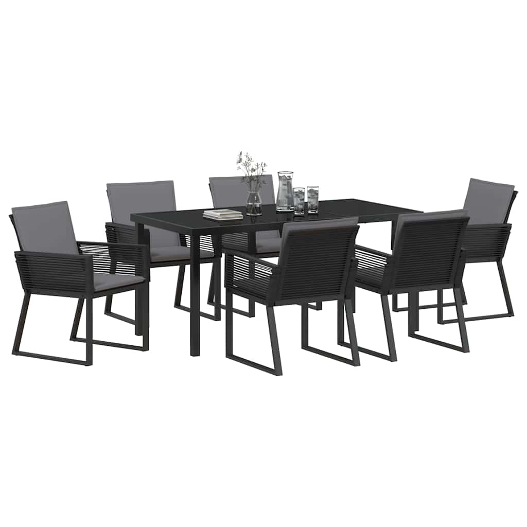 Tuin eettafelset 7 pcs Zwart Gepoedercoat staal