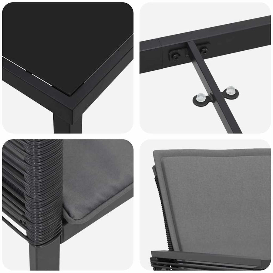 Tuin eettafelset 7 pcs Zwart Gepoedercoat staal