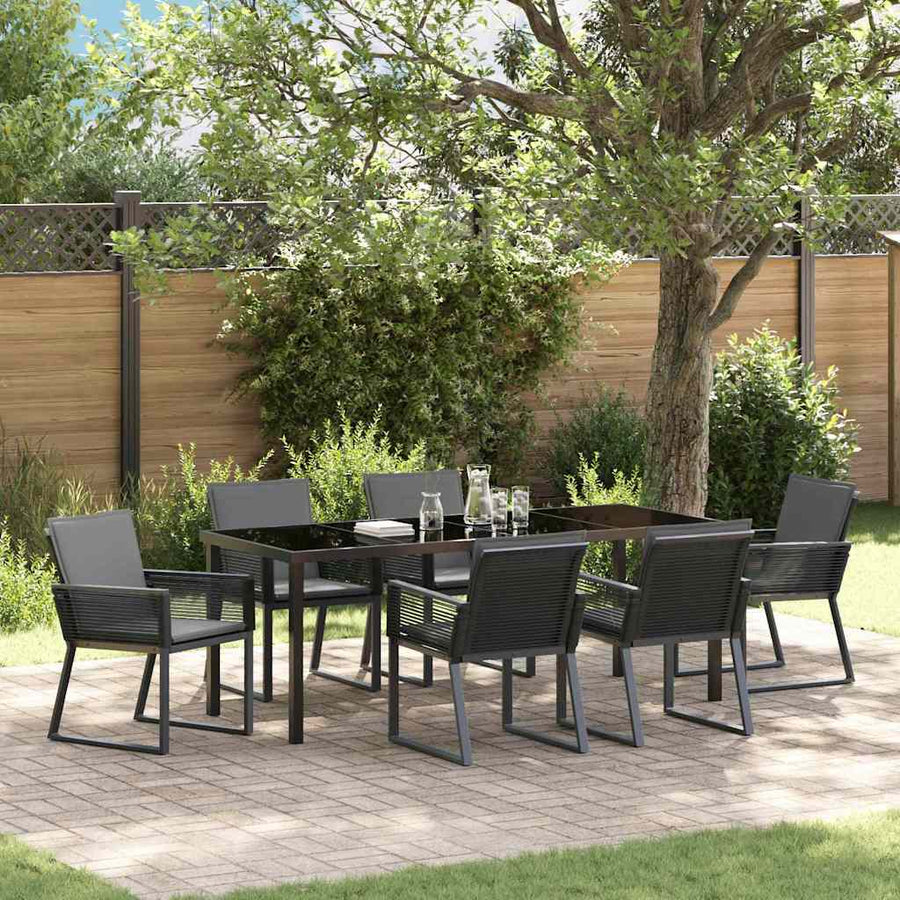 Tuin eettafelset 7 pcs Zwart Gepoedercoat staal
