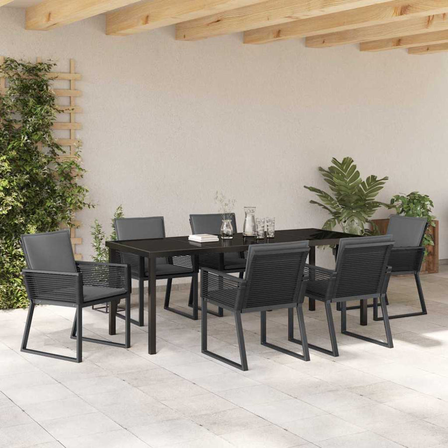 Tuin eettafelset 7 pcs Zwart Gepoedercoat staal