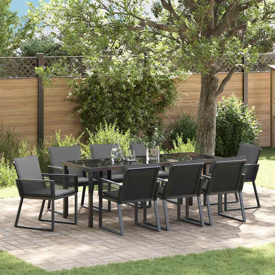 Tuin Eettafelset 9 Pcs Zwart Gepoedercoat Staal