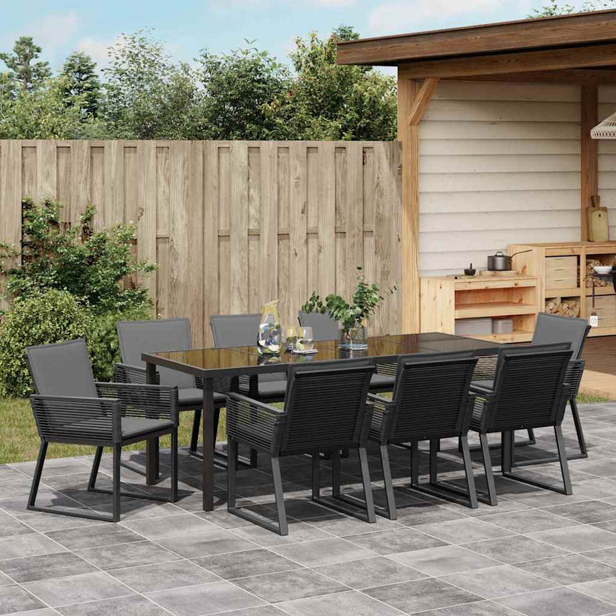 Tuin Eettafelset 9 Pcs Zwart Gepoedercoat Staal