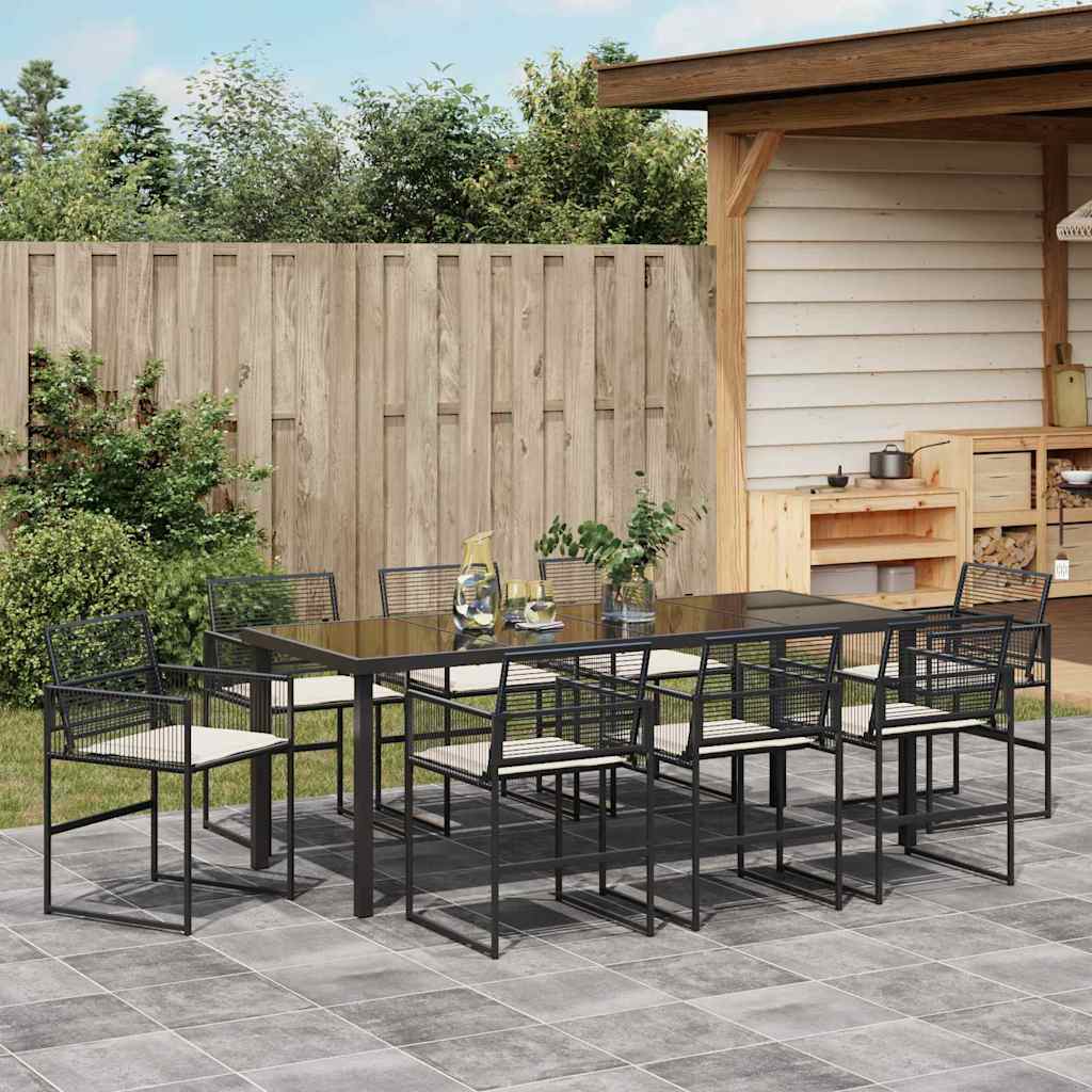 Tuin eettafelset 9 pcs Zwart Gepoedercoat staal