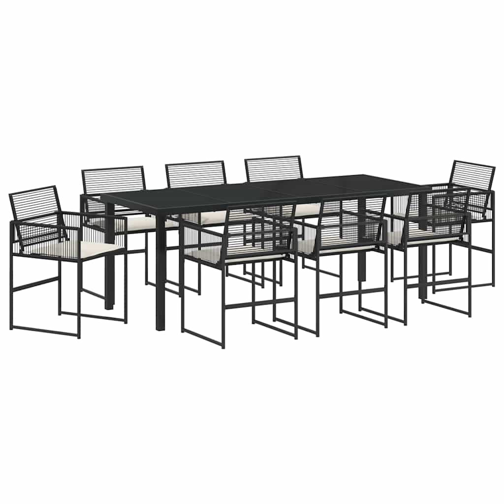 Tuin eettafelset 9 pcs Zwart Gepoedercoat staal