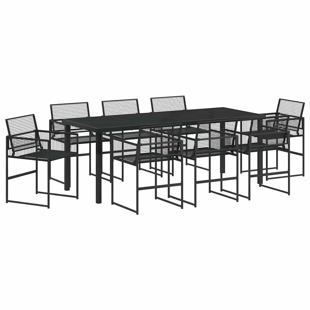 Tuin eettafelset 9 pcs Zwart Gepoedercoat staal