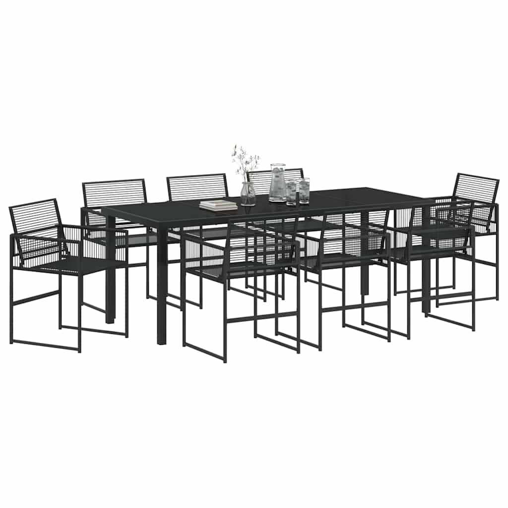 Tuin eettafelset 9 pcs Zwart Gepoedercoat staal