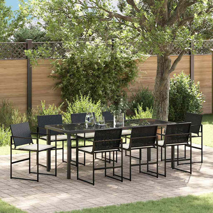 Tuin Eettafelset 9 Pcs Zwart Gepoedercoat Staal 200 cm 8-persoons