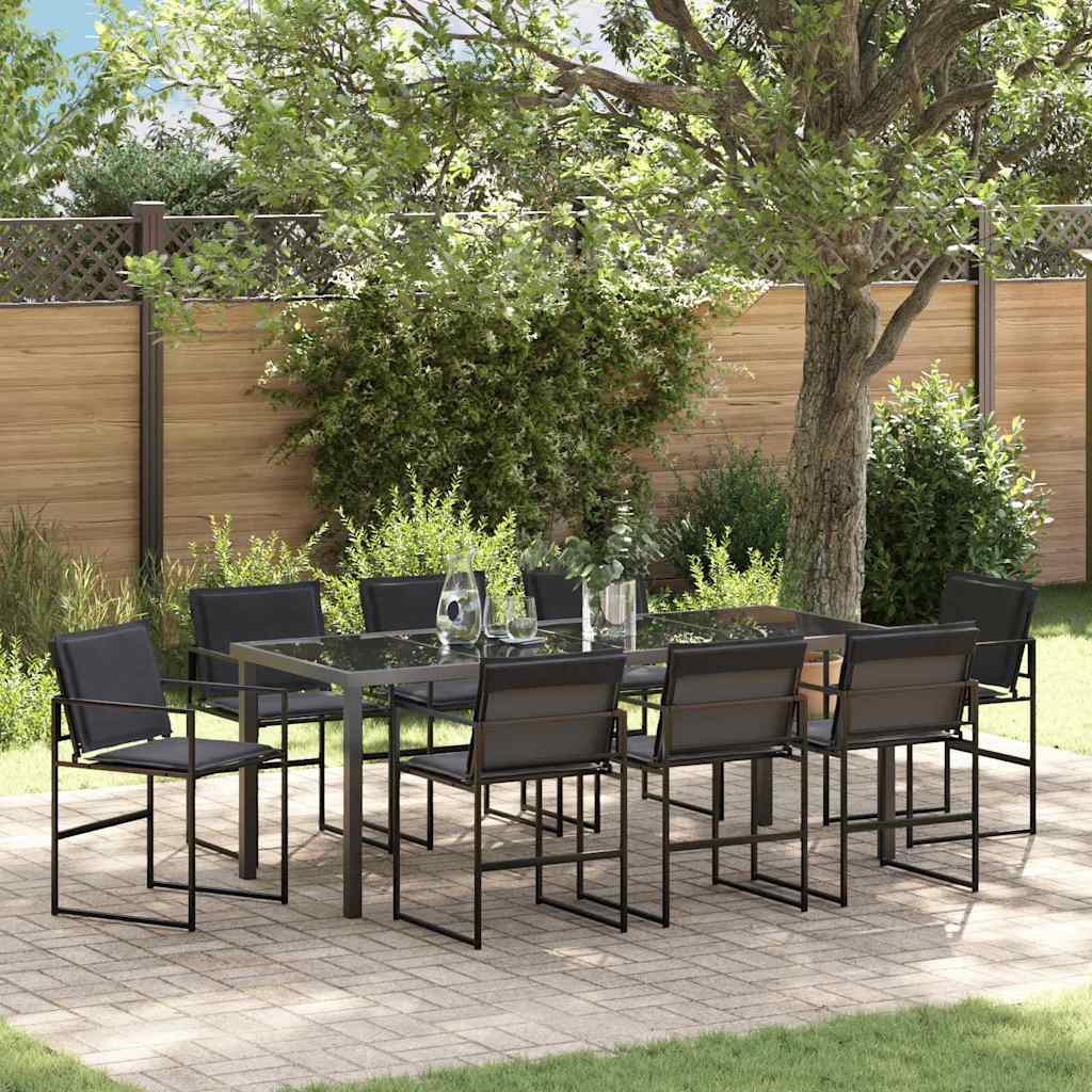 Tuin Eettafelset 9 Pcs Zwart Gepoedercoat Staal