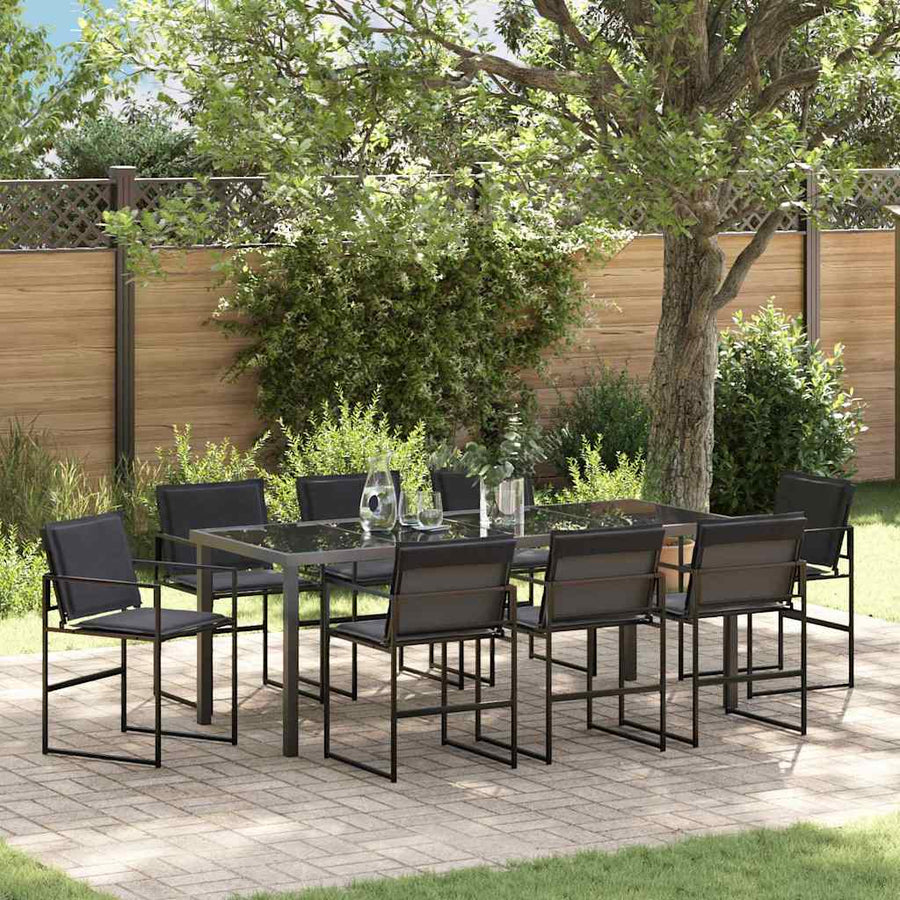 Tuin Eettafelset 9 Pcs Zwart Gepoedercoat Staal