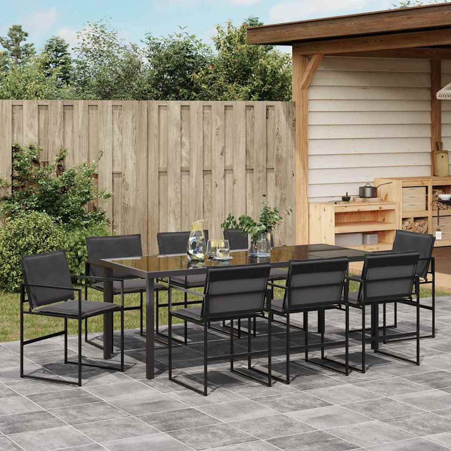 Tuin Eettafelset 9 Pcs Zwart Gepoedercoat Staal