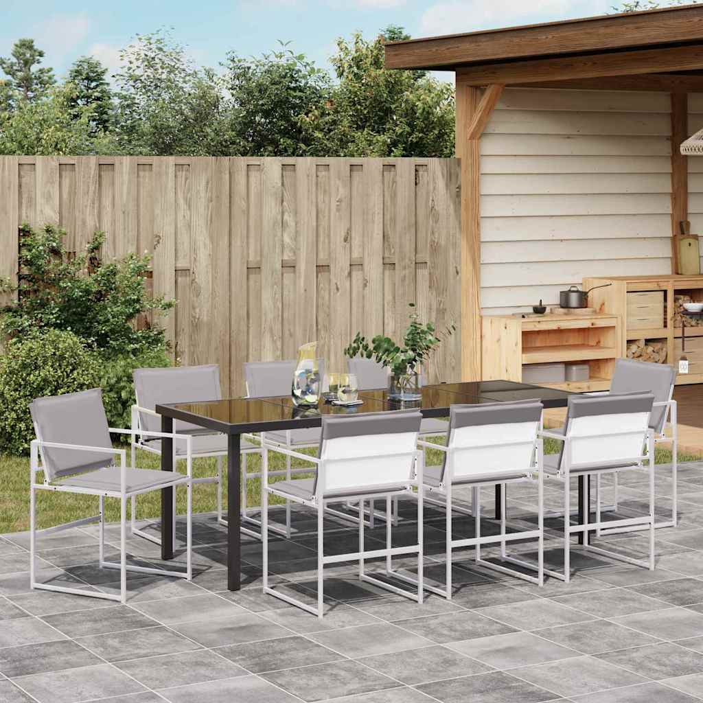 Tuin Eetset 9 pcs Wit Textilene en staal