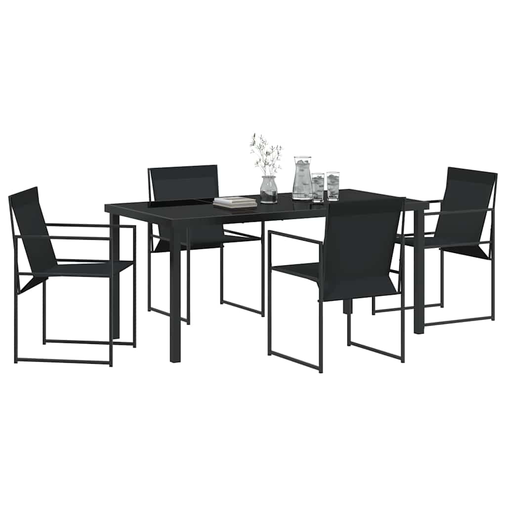 Tuin eettafelset 5 pcs Zwart Gepoedercoat staal