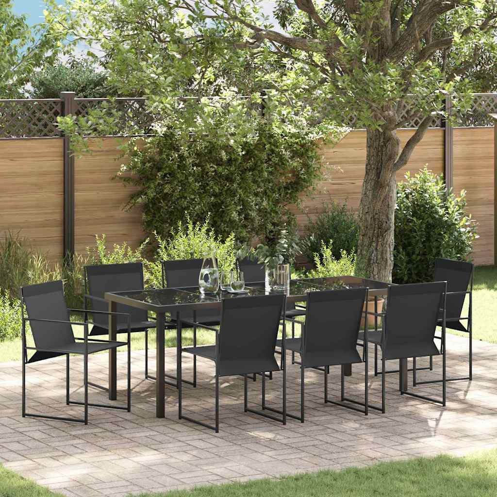 Tuin Eettafelset 9 Pcs Zwart Gepoedercoat Staal 8-persoons 200 cm