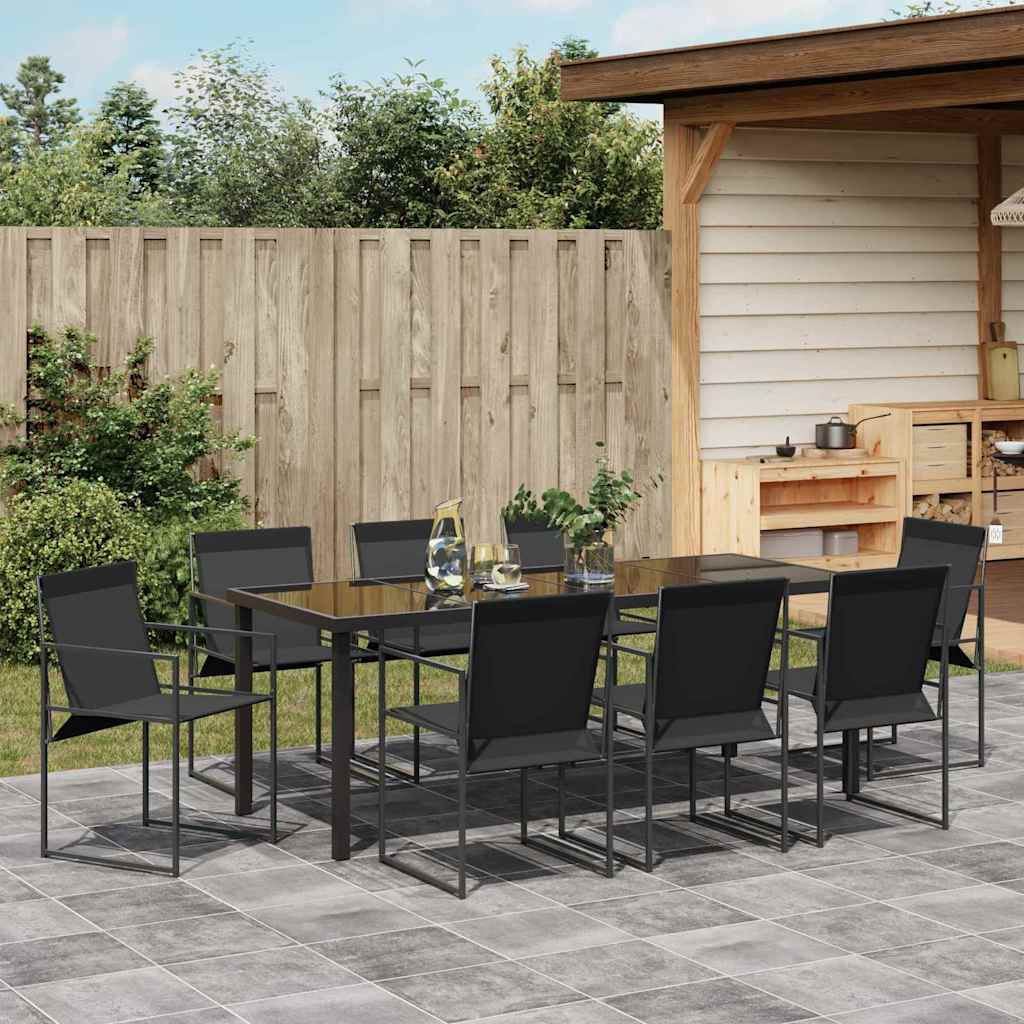 Tuin Eettafelset 9 Pcs Zwart Gepoedercoat Staal 8-persoons 200 cm