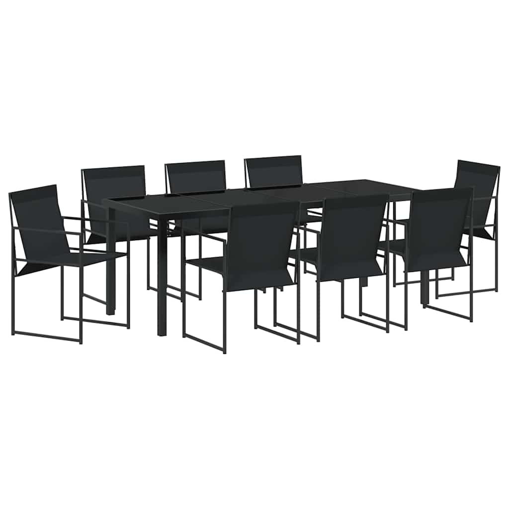 Tuin Eettafelset 9 Pcs Zwart Gepoedercoat Staal 8-persoons 200 cm