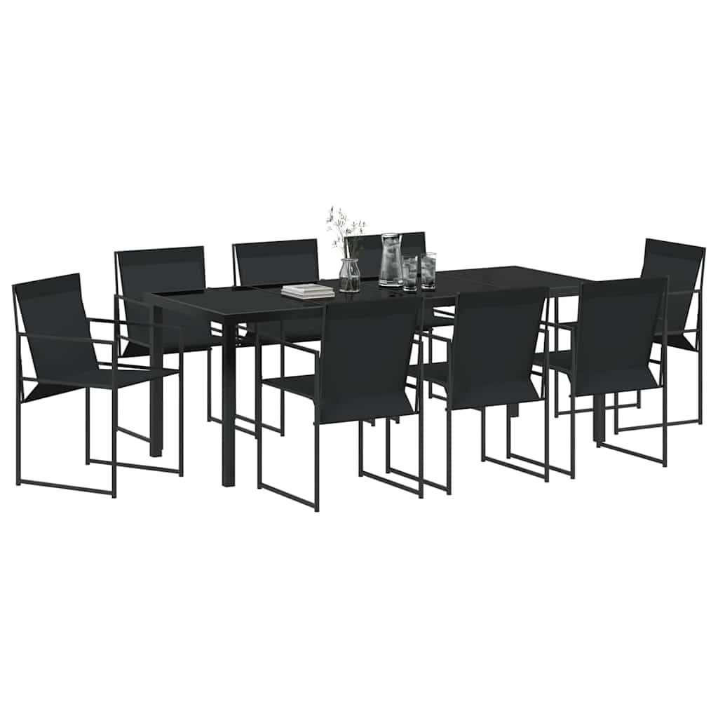 Tuin Eettafelset 9 Pcs Zwart Gepoedercoat Staal 8-persoons 200 cm