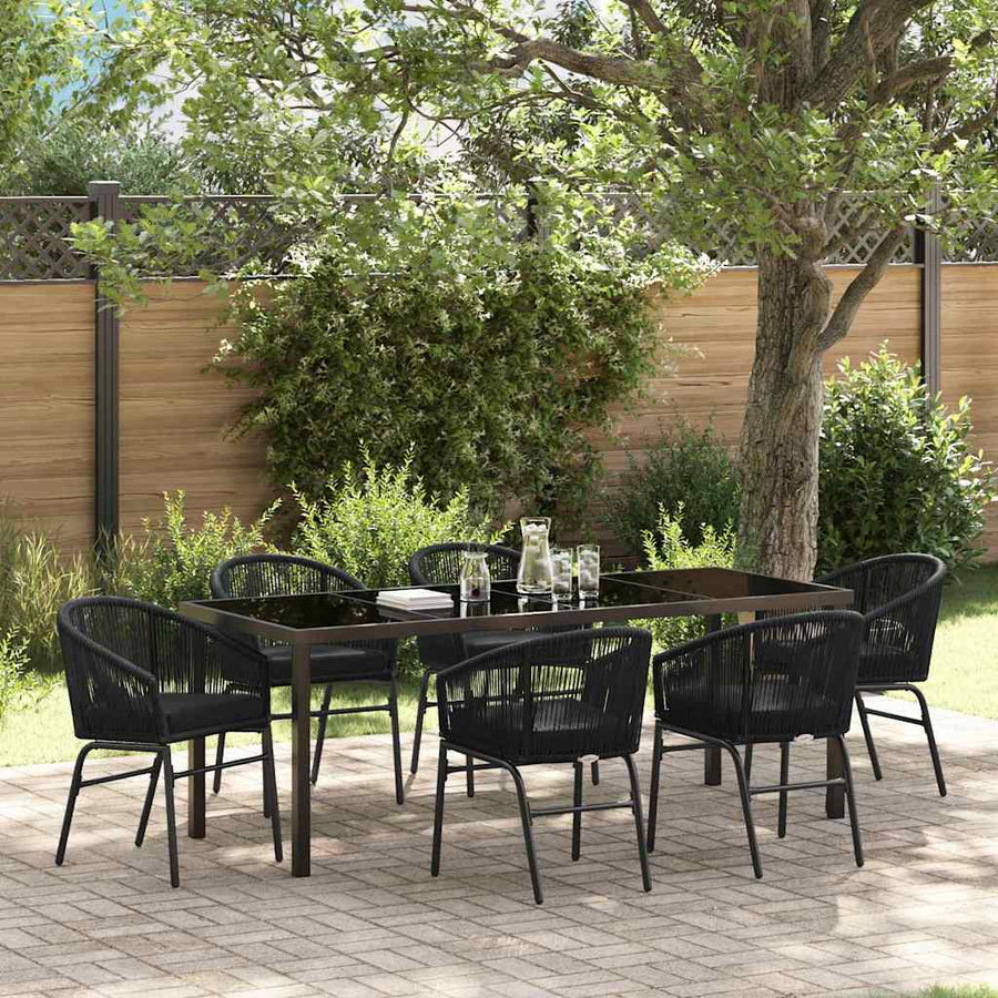 Tuin Eettafelset 7 Pcs Zwart Gepoedercoat Staal Grijs En Goud