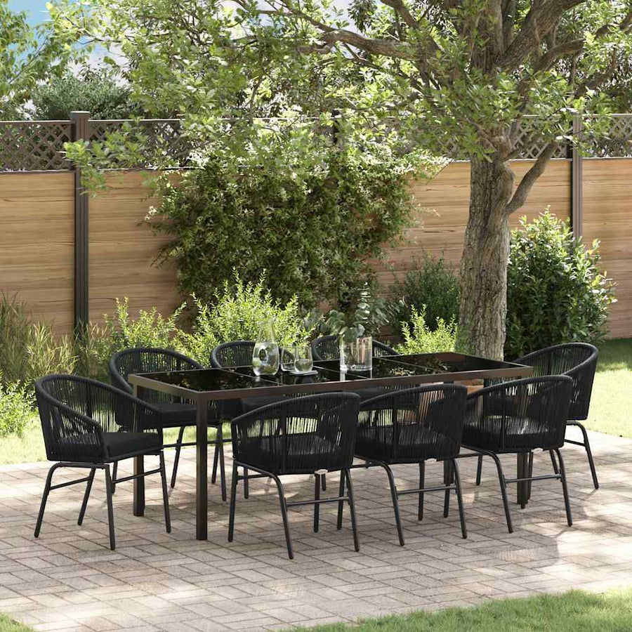 Tuin Eettafelset 9 Pcs Zwart Gepoedercoat Staal Grijs En Goud