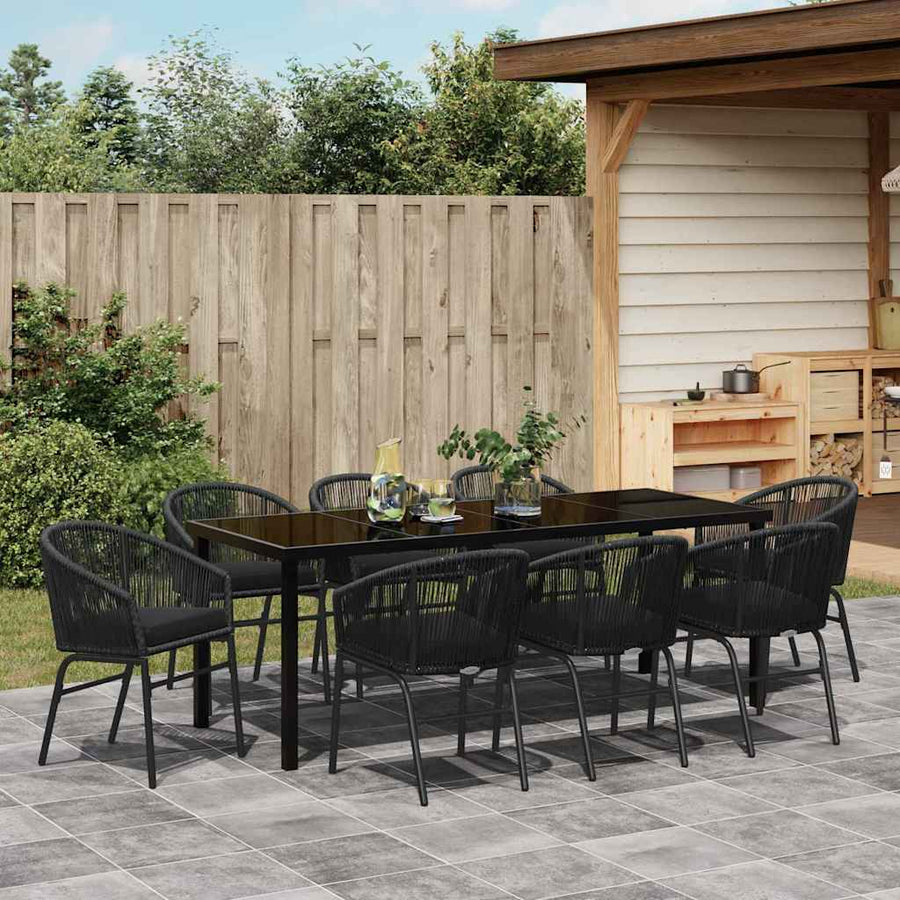 Tuin Eettafelset 9 Pcs Zwart Gepoedercoat Staal Grijs En Goud