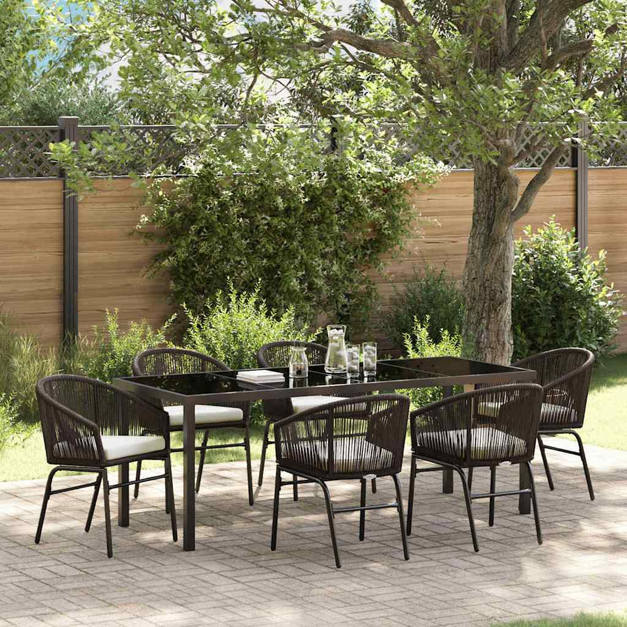 Tuin eettafelset 7 pcs Bruin Gepoedercoat staal
