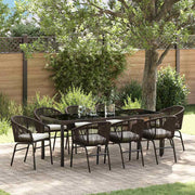 Garden dining set 9 pcs Brown Powder-coated steel