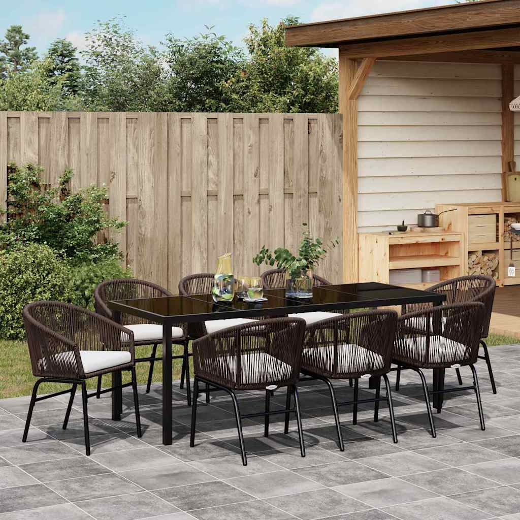 Tuin Eettafelset 9 Pcs Bruin Gepoedercoat Staal
