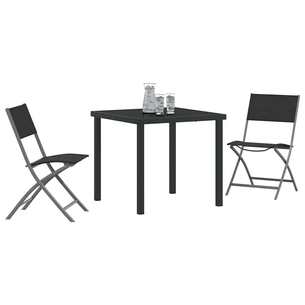 Tuin eettafelset 3 pcs Zwart Gepoedercoat staal