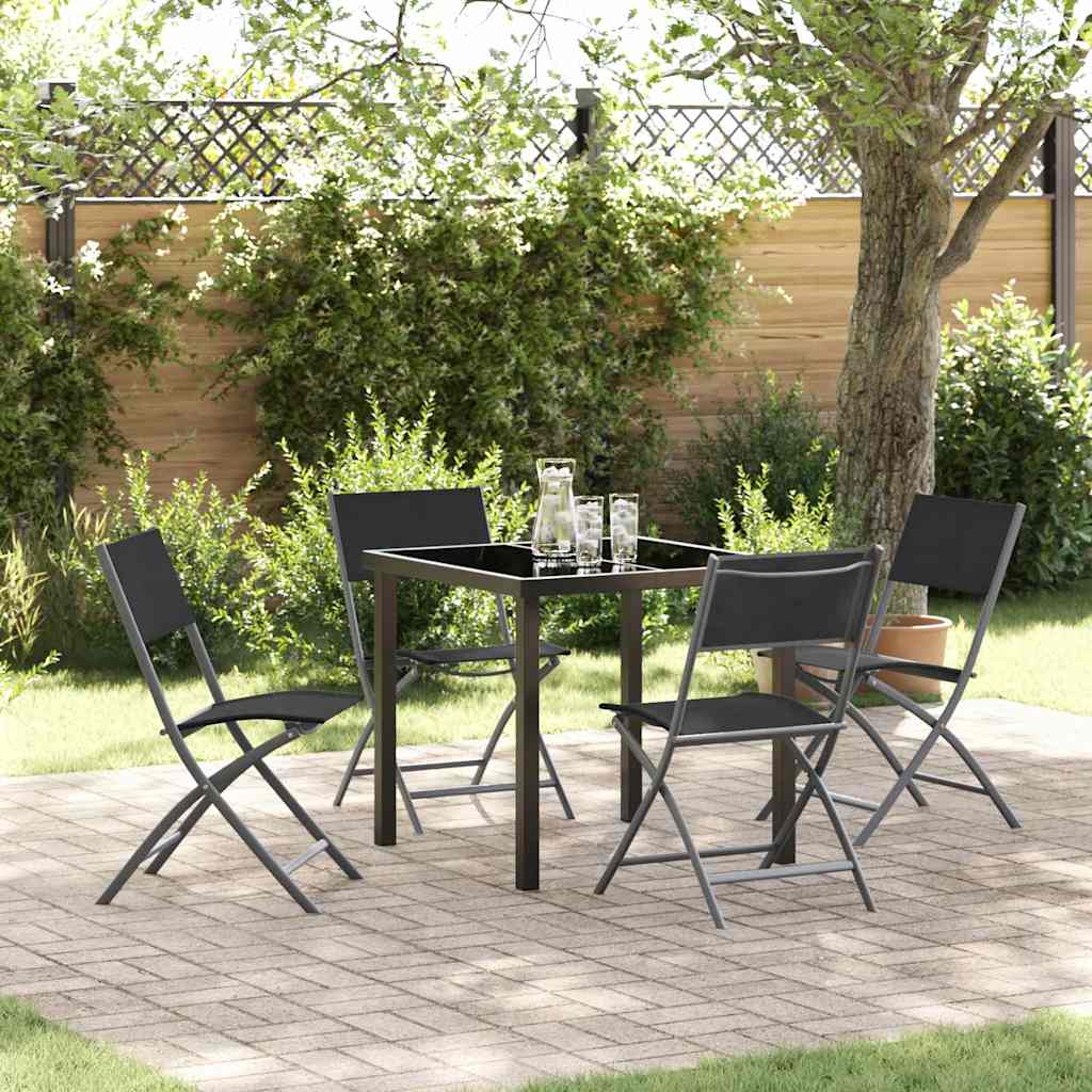 Tuin eettafelset 5 pcs Zwart Gepoedercoat staal