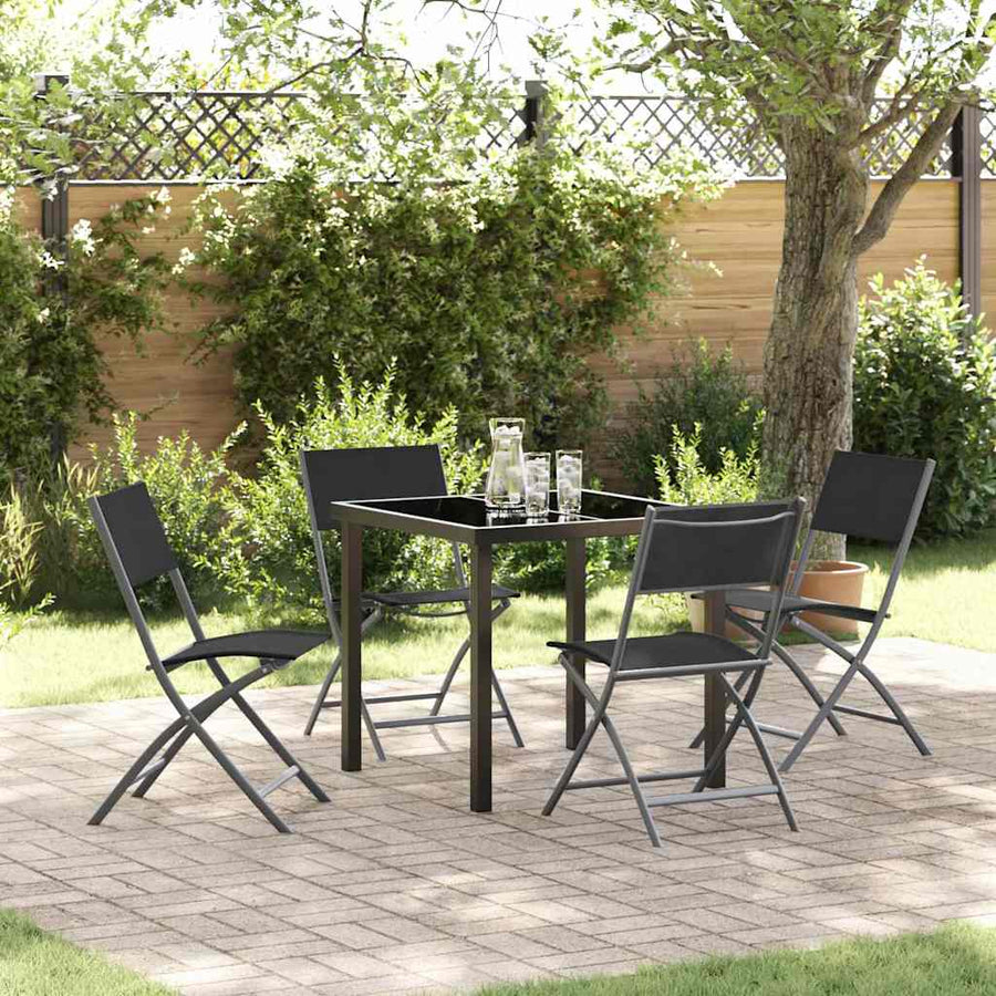 Tuin eettafelset 5 pcs Zwart Gepoedercoat staal