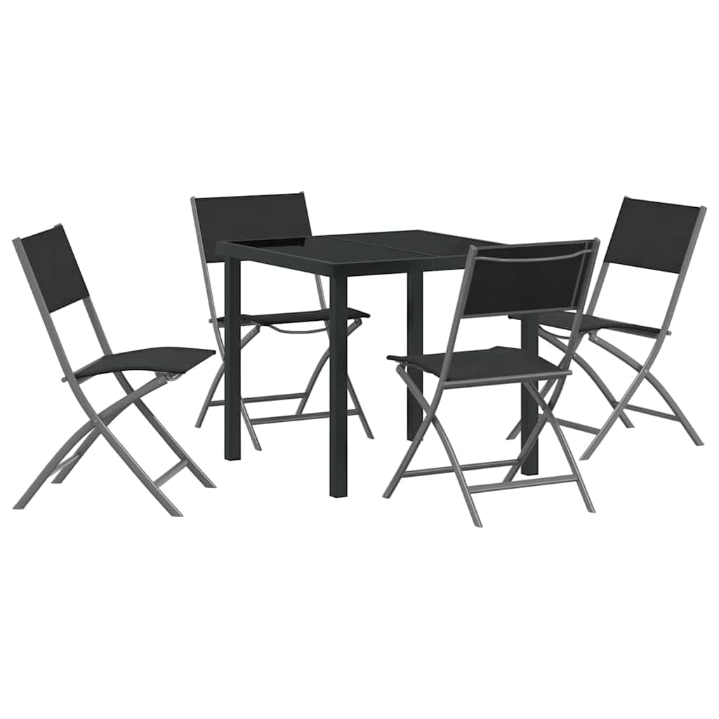 Tuin eettafelset 5 pcs Zwart Gepoedercoat staal