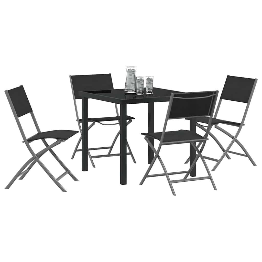 Tuin eettafelset 5 pcs Zwart Gepoedercoat staal