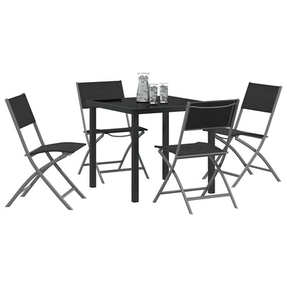 Tuin eettafelset 5 pcs Zwart Gepoedercoat staal