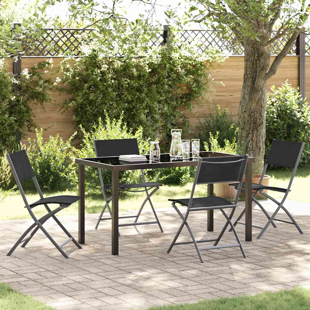 Tuin eettafelset 5 pcs Zwart Gepoedercoat staal