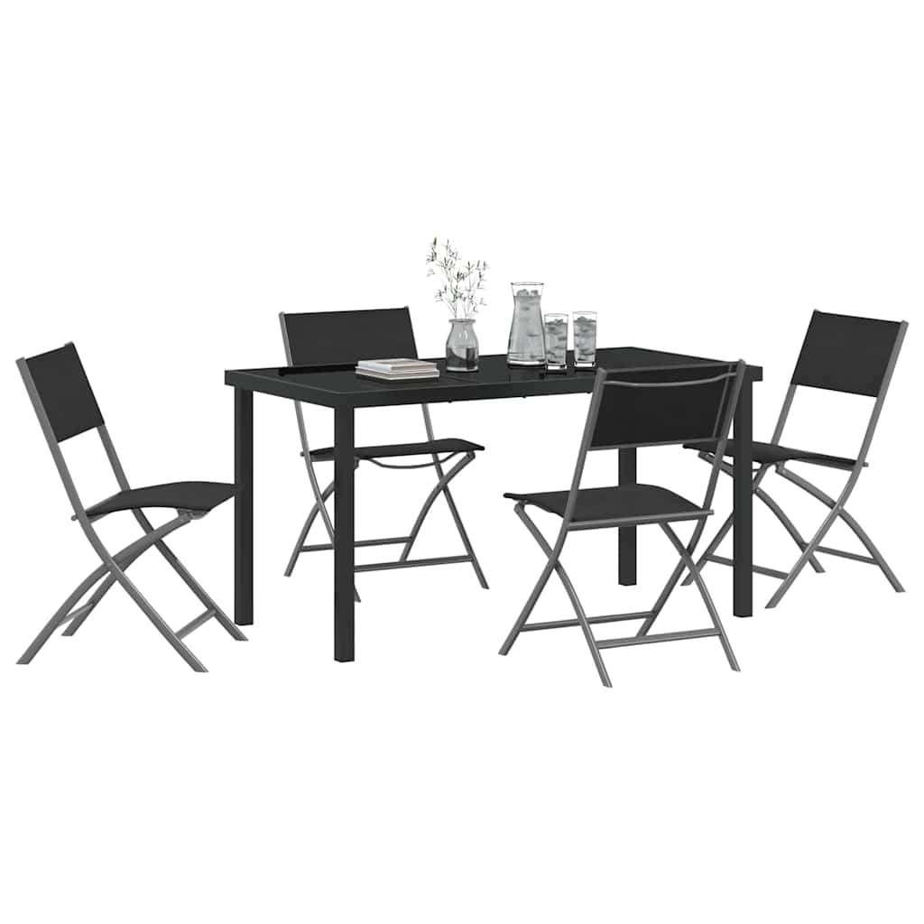 Tuin eettafelset 5 pcs Zwart Gepoedercoat staal