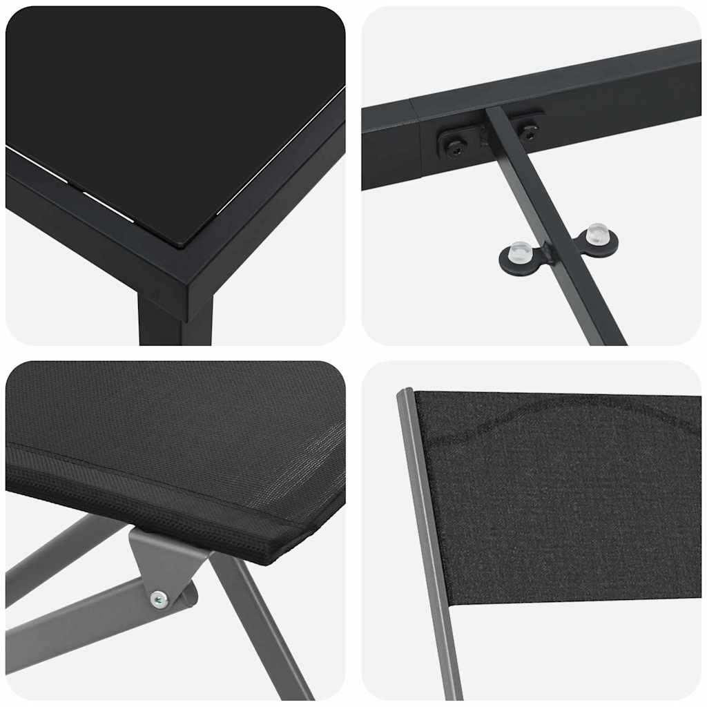 Tuin eettafelset 5 pcs Zwart Gepoedercoat staal