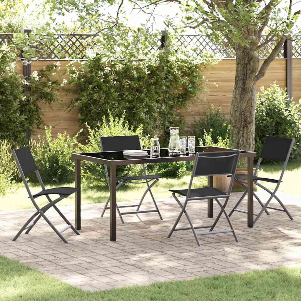 Tuin eettafelset 5 pcs Zwart Gepoedercoat staal