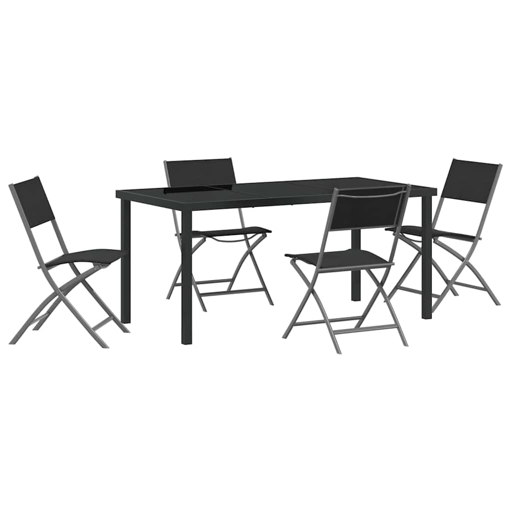 Tuin eettafelset 5 pcs Zwart Gepoedercoat staal