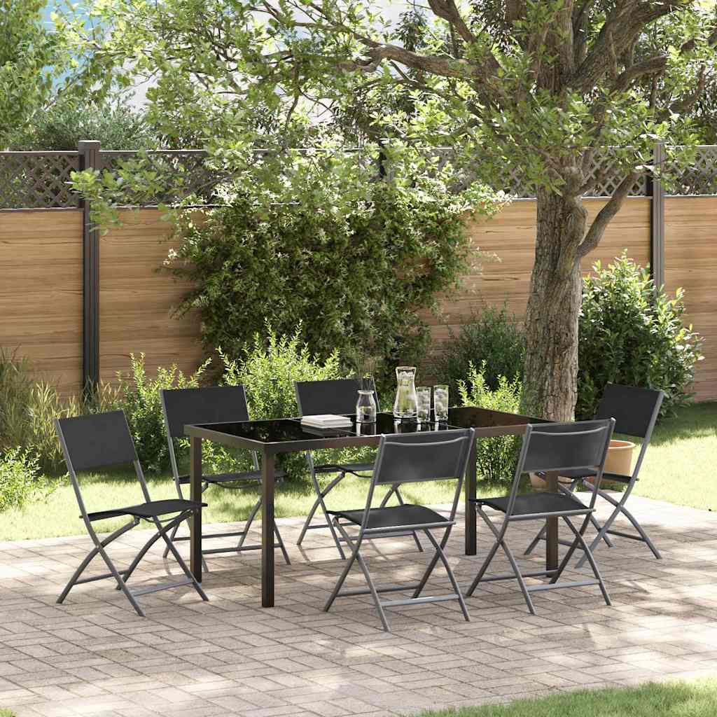 Tuin eettafelset 7 pcs Zwart Gepoedercoat staal