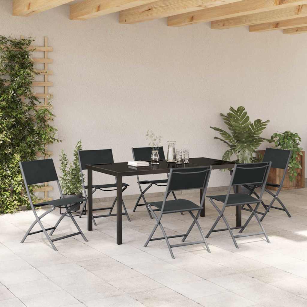 Tuin eettafelset 7 pcs Zwart Gepoedercoat staal