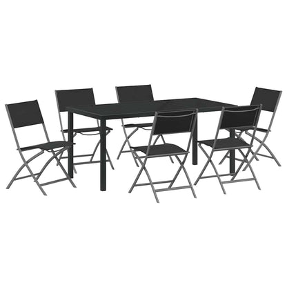 Tuin eettafelset 7 pcs Zwart Gepoedercoat staal