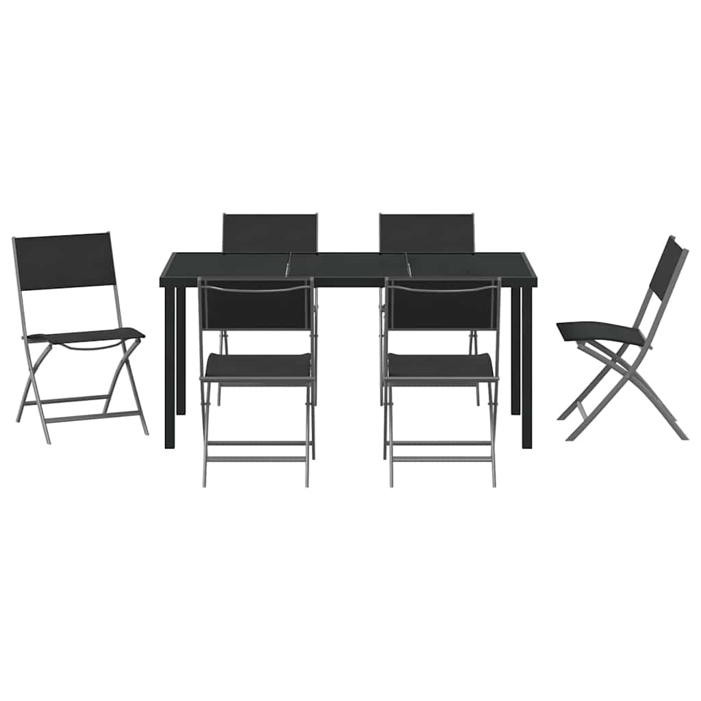 Tuin eettafelset 7 pcs Zwart Gepoedercoat staal