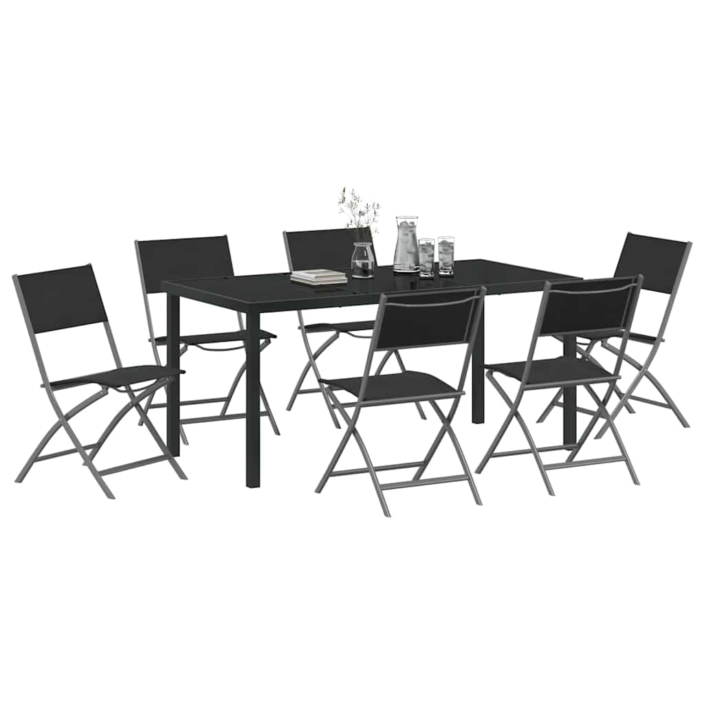 Tuin eettafelset 7 pcs Zwart Gepoedercoat staal