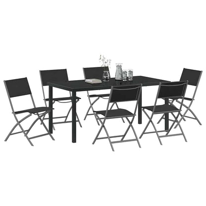 Tuin eettafelset 7 pcs Zwart Gepoedercoat staal