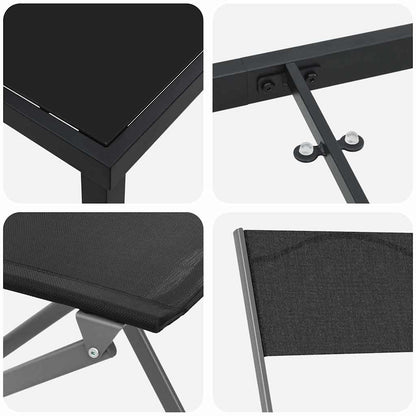 Tuin eettafelset 7 pcs Zwart Gepoedercoat staal