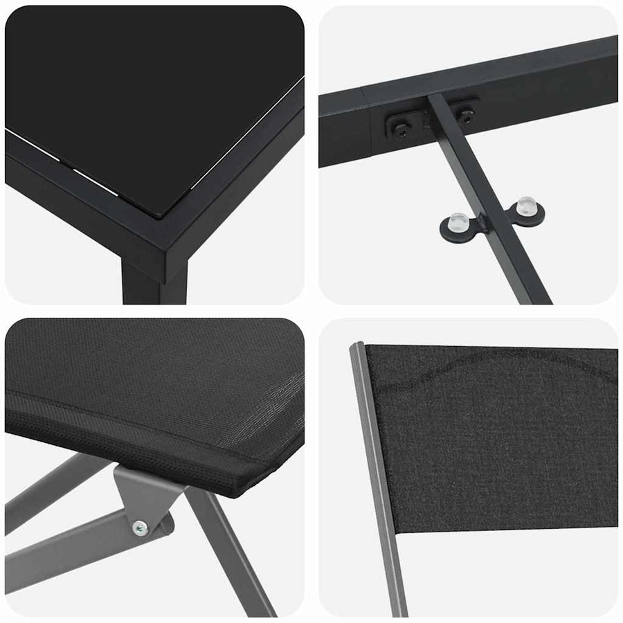 Tuin eettafelset 7 pcs Zwart Gepoedercoat staal