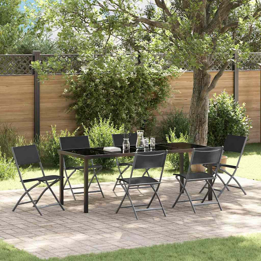 Tuin eettafelset 7 pcs Zwart Gepoedercoat staal