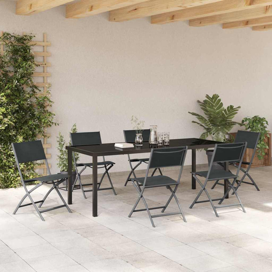 Tuin eettafelset 7 pcs Zwart Gepoedercoat staal